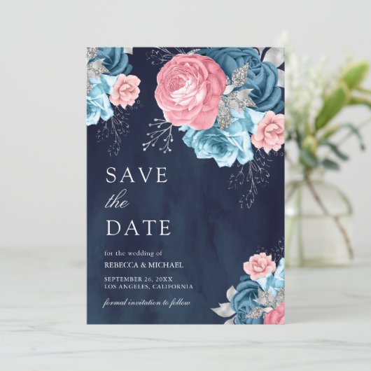 Hochzeit der Seestreitkräfte der blauen Rose Pink Save The Date (Stehend Vorderseite)