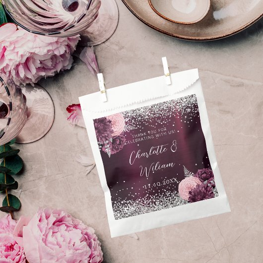Hochzeit der Silberfloralen Burgund Geschenktütchen