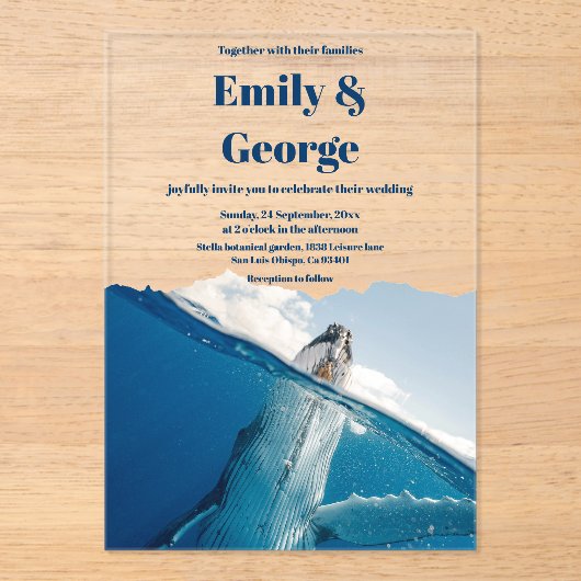 Hochzeit der Sommerküste des Whale Blue Underwater Acryleinladungen (Vorderseite)