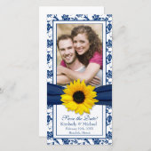Hochzeit der Sonnenblume Navy Blauer Damaskus Save The Date (Vorne/Hinten)