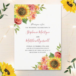 Hochzeit der Sonnenblumen Korallenflora Einladung