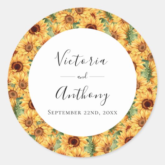 Hochzeit der Sonnenblumen Runder Aufkleber (Vorderseite)