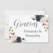 Hochzeit der spanischen Marine mit blauer Flora Vi RSVP Karte (Vorderseite)