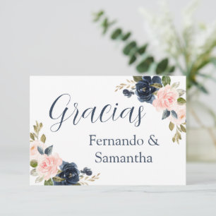 Hochzeit der spanischen Marine mit blauer Flora Vi RSVP Karte