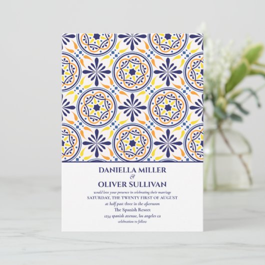 Hochzeit der spanischen Marine Yellow Tile Einladung (Stehend Vorderseite)