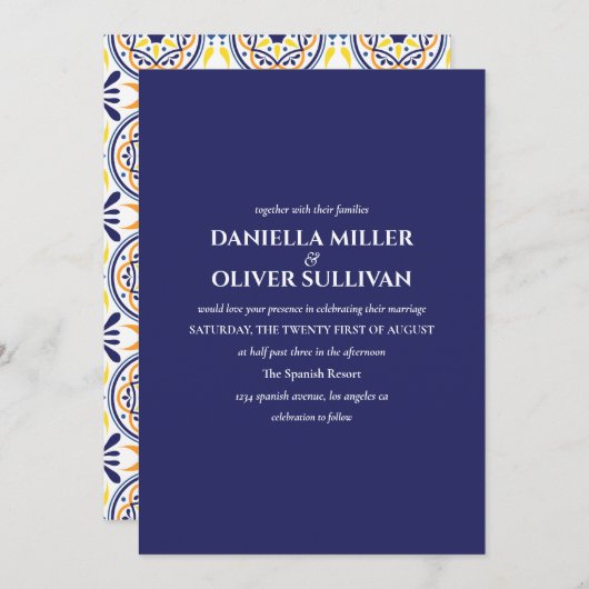 Hochzeit der spanischen Marine Yellow Tile Einladung (Vorne/Hinten)