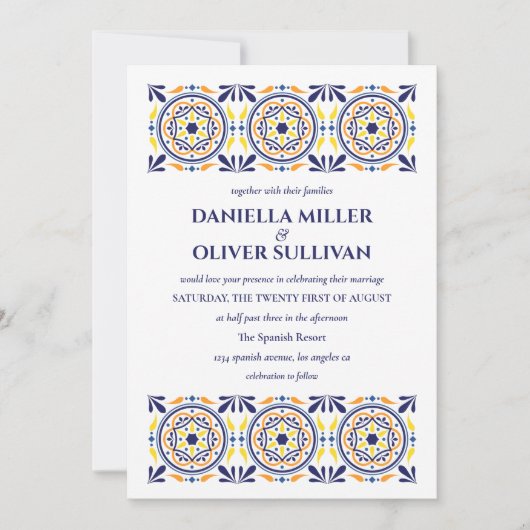 Hochzeit der spanischen Marine Yellow Tile Einladung (Vorderseite)