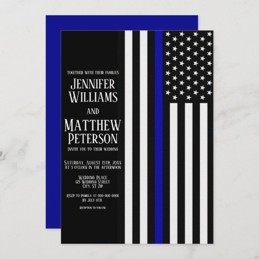 Hochzeit der Thin Blue Line-Flagge Einladung (Vorne/Hinten)