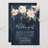 Hochzeit der Tiefseefischerei Blush Pink Floral Einladung (Vorne/Hinten)