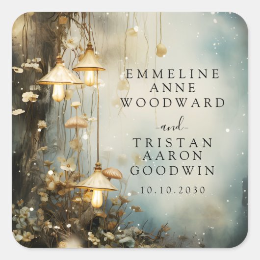 Hochzeit der verzauberten Wälder Quadratischer Aufkleber (Vorderseite)