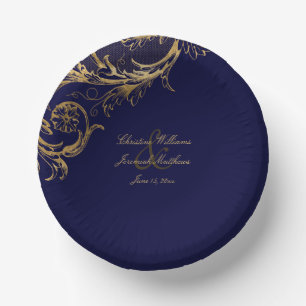 Hochzeit der Vintagen Blauen GoldfloralDamaske Pappteller