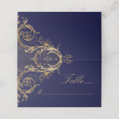 Hochzeit der Vintagen Blauen GoldfloralDamaske Platzkarte (Außenseite Aufgefaltet)