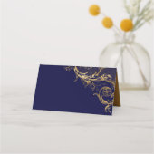 Hochzeit der Vintagen Blauen GoldfloralDamaske Platzkarte (Rückseite)