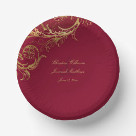 Hochzeit der Vintagen Burgundy Gold Floral Damask Pappteller