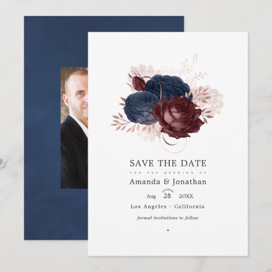 Hochzeit der Vintagen Marine, des Maroons und der  Save The Date (Vorne/Hinten)