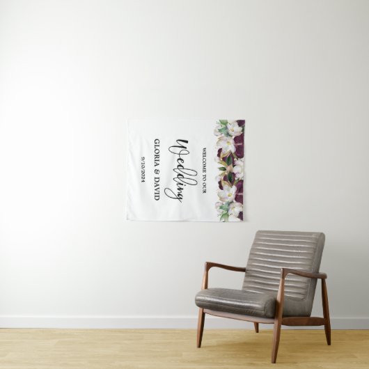 Hochzeit der Wasserfarbe Burgund Wandteppich (Beispiel (Horizontal))