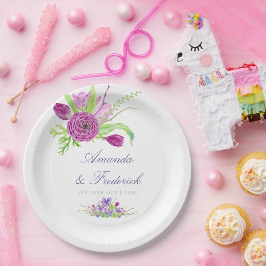 Hochzeit der Wasserfarben Pappteller (Party)