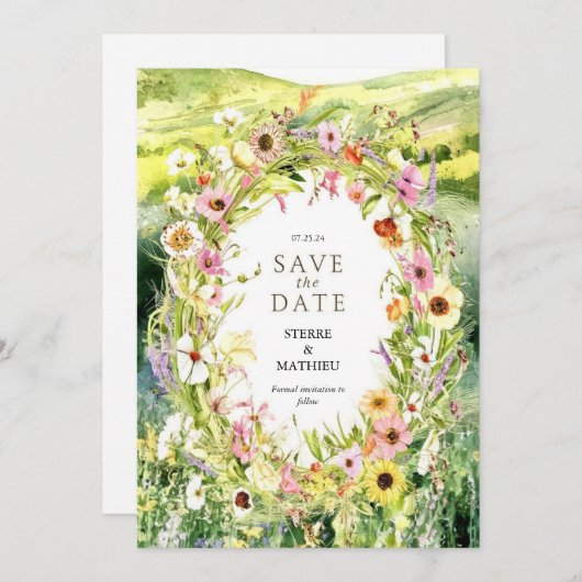 Hochzeit der Wasserfarben-Wildblume Save The Date (Vorne/Hinten)