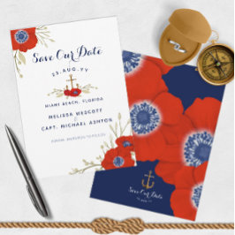 Hochzeit der Wasserfarbenfloralen Navy Save The Date