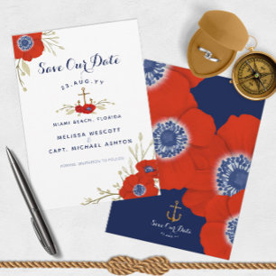 Hochzeit der Wasserfarbenfloralen Navy Save The Date