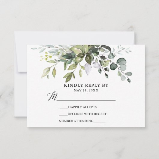 Hochzeit der Wasserfarbengrünen Kalligrafie RSVP Karte (Rückseite)