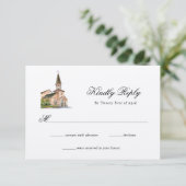 Hochzeit der Wasserfarbenkirche RSVP Karte (Stehend Vorderseite)
