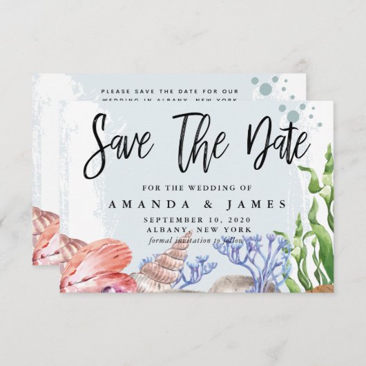 Hochzeit der Wasserfarbenküste Save The Date (Vorne/Hinten)