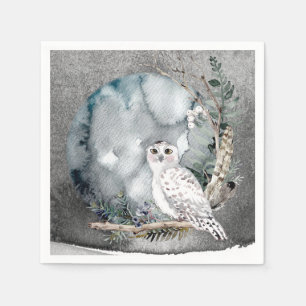 Hochzeit der Wasserfarbenwelt "Winter Snow Owl Moo Serviette