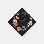 Hochzeit der Wildblume Black Watercolor Serviette (Ecke)