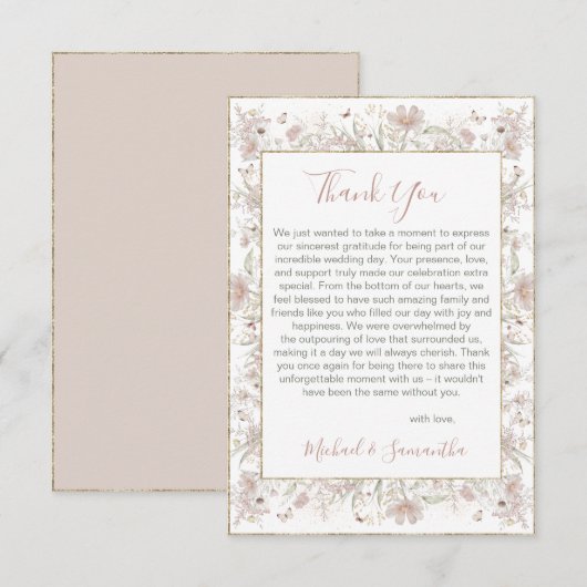 Hochzeit der Wildblume Blush and Sage Dankeskarte (Vorne/Hinten)