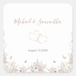 Hochzeit der Wildblume Blush and Sage Quadratischer Aufkleber