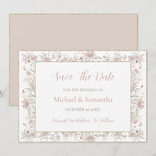 Hochzeit der Wildblume Blush and Sage Save The Date (Vorne/Hinten)