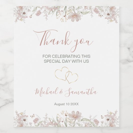 Hochzeit der Wildblume Blush and Sage Weinetikett (Einzelnes Label)