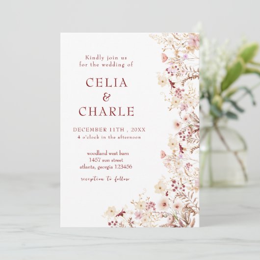 Hochzeit der Wildblume Boho Einladung (Stehend Vorderseite)