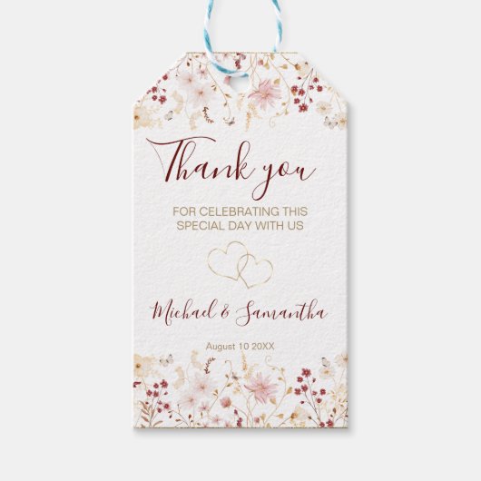 Hochzeit der Wildblume Burgund und Blush Geschenkanhänger (Vorderseite)