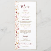 Hochzeit der Wildblume Burgund und Blush Menükarte (Vorderseite)