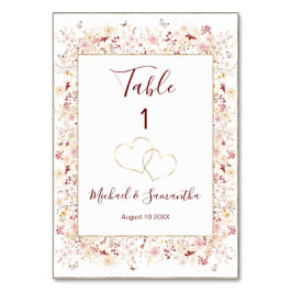 Hochzeit der Wildblume Burgund und Blush Tischnummer