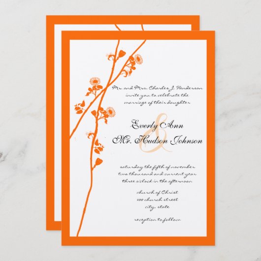 Hochzeit der Wildblume Orange Einladung (Vorne/Hinten)