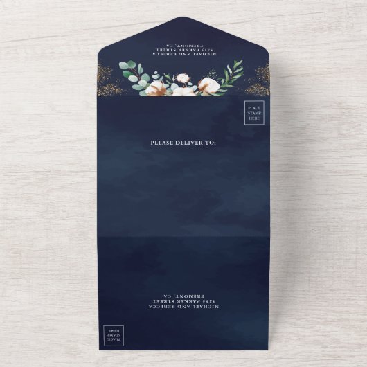 Hochzeit der Zweigstelle Navy Blue Cotton Gold Euc All In One Einladung (Außenbereich)