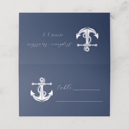 Hochzeit des Anchor Nautical Navy Platzkarte (Außenseite Aufgefaltet)
