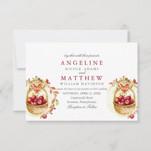 Hochzeit des Apfelwaldes mit rotem Herz Einladung (Vorderseite)