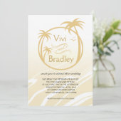 Hochzeit des Beach Surf Palm Logos| Sand Einladung (Stehend Vorderseite)