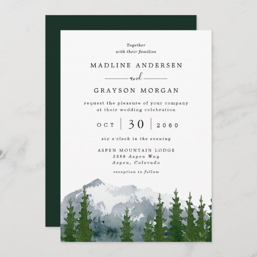 Hochzeit des Bergwaldes Rustikale Pinienbäume Einladung (Vorne/Hinten)