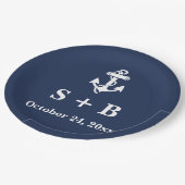 Hochzeit des blauen Anchor-Meeres Pappteller (Schrägansicht)