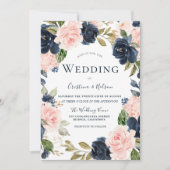 Hochzeit des blauen Blütenrosa Blumenkreides Einladung (Vorderseite)