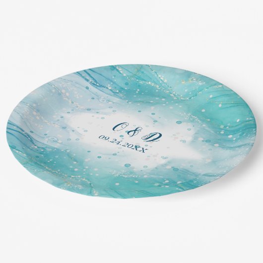 Hochzeit des Blauen Ozeans Pappteller (Schrägansicht)