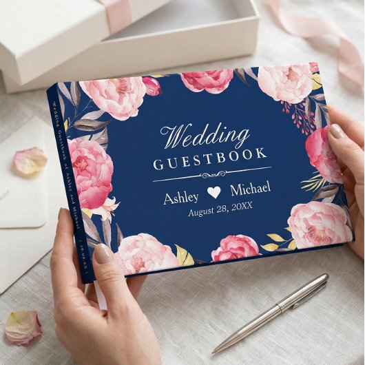 Hochzeit des blauen, rosafarbenen Blumenkreides Gästebuch