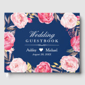 Hochzeit des blauen, rosafarbenen Blumenkreides Gästebuch (Vorderseite)