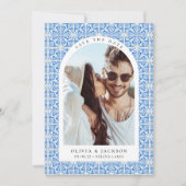 Hochzeit des Blauen Tile-Arch-Fotos Save The Date (Vorderseite)
