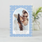 Hochzeit des Blauen Tile-Arch-Fotos Save The Date (Stehend Vorderseite)